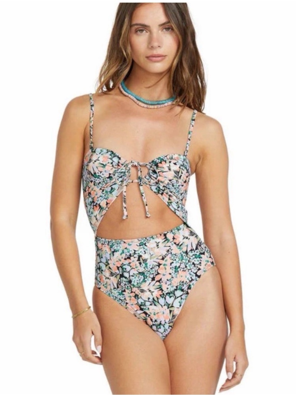 Billabong Floral Cutout Adjustable Strap One-Piece Swimsuit - New with Tags